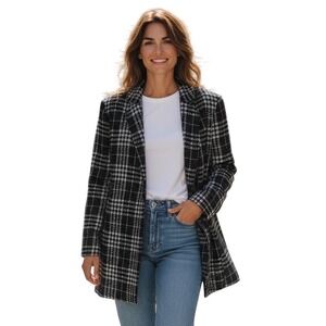 Kasper Black/Silver Plaid Sequined Open Front Holiday/Elegant Blazer Size 16‎